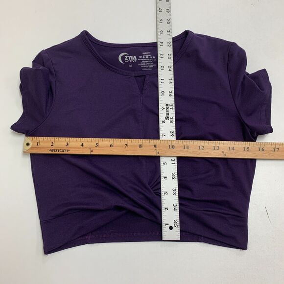 Zyia Active Twist Cropped Top Womens M Medium Purple Keyhole Short Sleeve Shirt - Picture 8 of 12